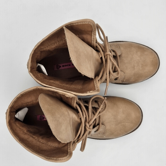 Rock & Candy Spraypaint Lace Combat Boots Tan 6.5 - Picture 3 of 5